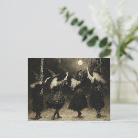Hexen sammeln sich im Mondlichtwald Postkarte (Stehend Vorderseite)