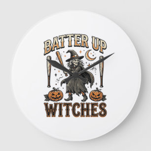 Hexen schlagen Vintage-Halloween-Baseball-Design Große Wanduhr