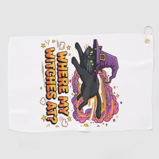 Hexen Schwarze Katze Klassischer T - Shirt Golfhandtuch (Horizontal)