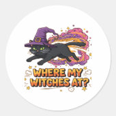 Hexen Schwarze Katze Klassischer T - Shirt Runder Aufkleber (Vorderseite)