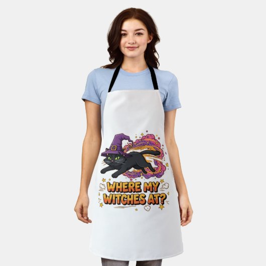 Hexen Schwarze Katze Klassischer T - Shirt Schürze (Getragen)
