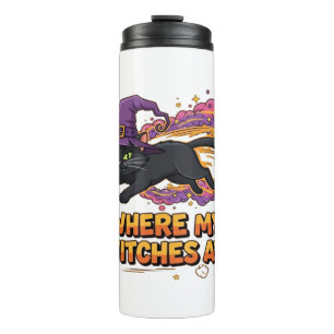 Hexen Schwarze Katze Klassischer T - Shirt Thermosbecher