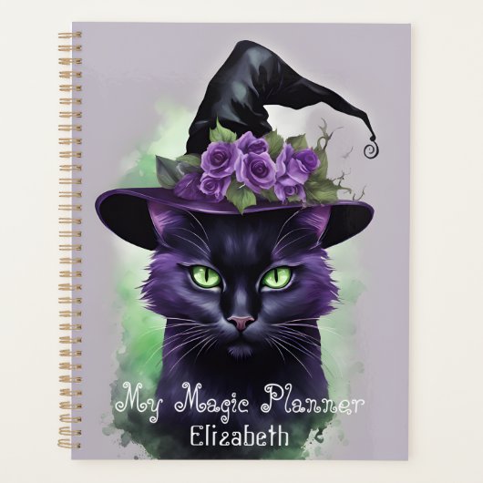 Hexen Schwarze Katze Lila Blume Magie Planer (Vorderseite)