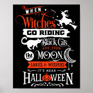 Hexen Schwarze Katzen und Mond Halloween Poster
