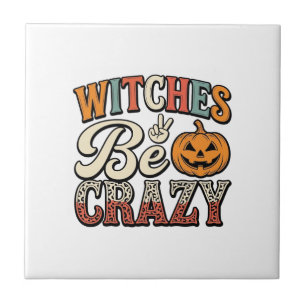 Hexen Sein Verrückt Vintage Halloween-Shirt Design Fliese