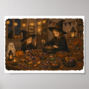 Hexen sortieren Halloween-Süßigkeiten für Süßigkei Poster