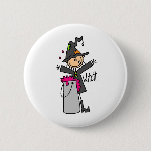 Hexen-Stickfigur-Halloween-Knopf Button (Vorderseite)