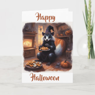 Hexen-Stinktier Halloween und Kekse Feiertagskarte