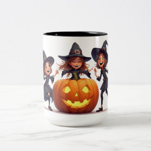 Hexen tanzen bei Jack O Lantern 🎃 Zweifarbige Tasse