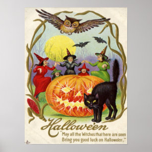 Hexen tanzen um Jack O' Lantern Poster