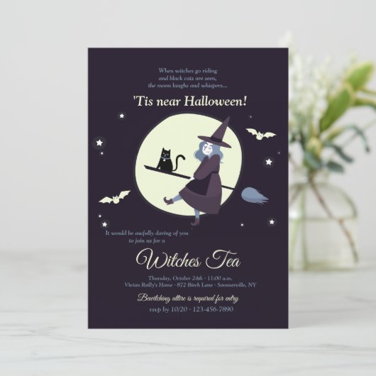 Hexen Tea Halloween Einladung (Stehend Vorderseite)