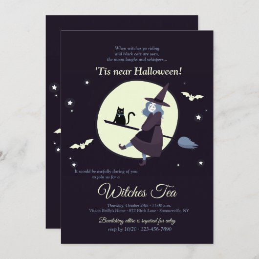 Hexen Tea Halloween Einladung (Vorne/Hinten)