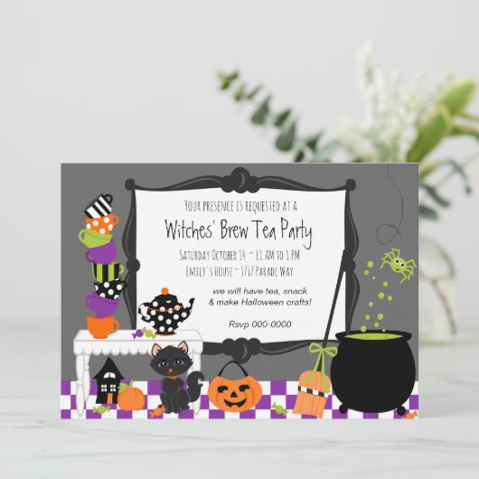 Hexen-Tea-Party Einladung (Stehend Vorderseite)