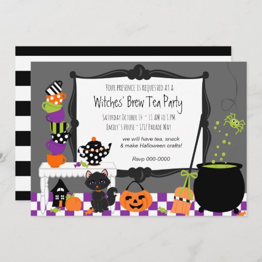 Hexen-Tea-Party Einladung (Vorne/Hinten)