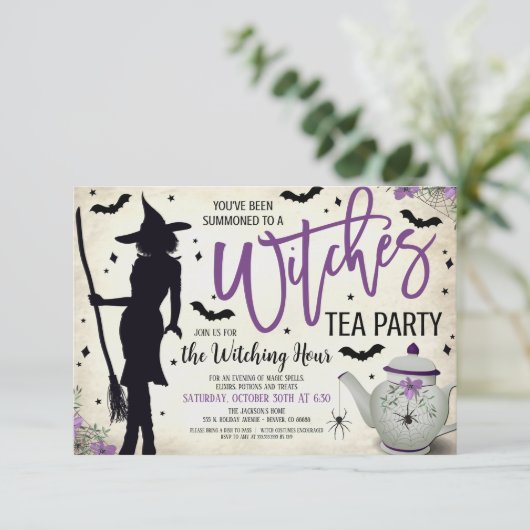 Hexen-Tea-Party Einladung (Stehend Vorderseite)