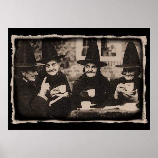 Hexen-Teeparty – alt Schwarz/Weiß Poster (Vorne)