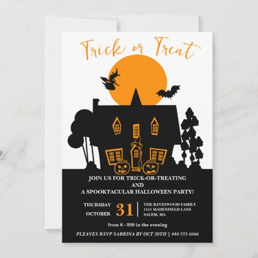 Hexen-Trick oder Halloween-Party behandeln Einladung (Vorderseite)