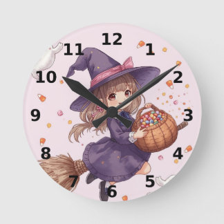 Hexen-Uhr für Halloween an der Wand Runde Wanduhr