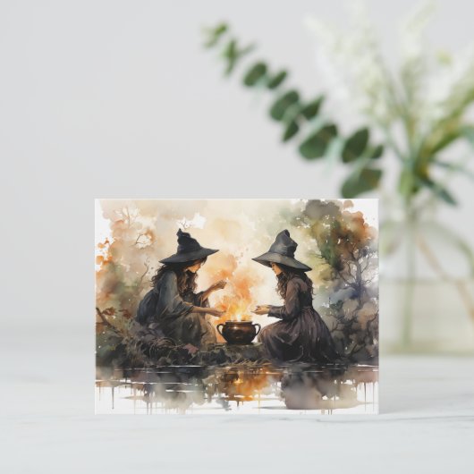 Hexen und Cauldron Fall Halloween Decoupage Postkarte (Stehend Vorderseite)