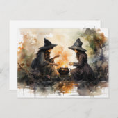 Hexen und Cauldron Fall Halloween Decoupage Postkarte (Vorne/Hinten)