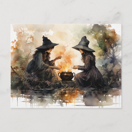 Hexen und Cauldron Fall Halloween Decoupage Postkarte (Vorderseite)