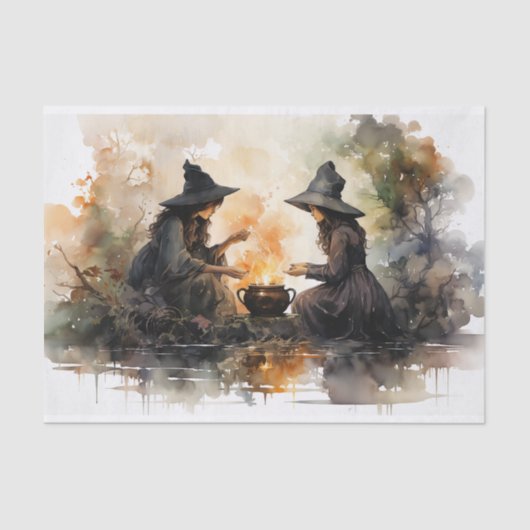 Hexen und Cauldron Fall Halloween Decoupage Seidenpapier (Vorderseite)