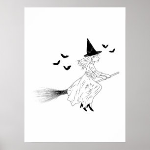 Hexen und Fledermäuse einfache Linie Art Minimales Poster