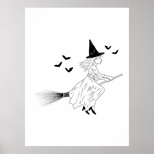 Hexen und Fledermäuse einfache Linie Art Minimales Poster (Vorne)