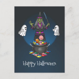Hexen und Geistertrick oder Halloween-Party behand Postkarte