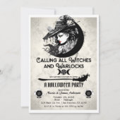 Hexen und Hexenmeister Vintages HexenHalloween-Par Einladung (Vorderseite)
