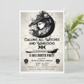 Hexen und Hexenmeister Vintages HexenHalloween-Par Einladung (Stehend Vorderseite)