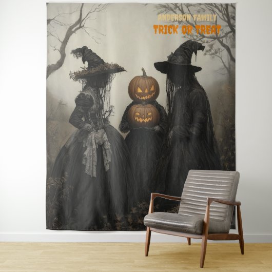 Hexen und Jack-o'-Laterne im Spuk Wald Wandteppich (Beispiel)