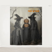Hexen und Jack-o'-Laterne im Spuk Wald Wandteppich (Vorderseite)