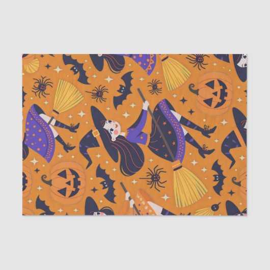 Hexen und Jack-o''Lanterns Halloween Seidenpapier (Vorderseite)