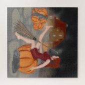 Hexen und Katzen auf dem Halloween Puzzle (Horizontal)