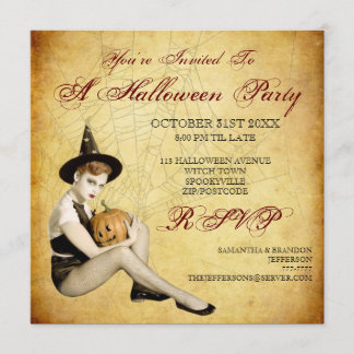 Hexen- und Kürbis-Halloween-Party-Einladung Einladung