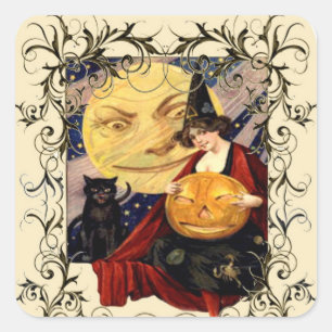 Hexen- und Schwarzkatzkleber Quadratischer Aufkleber