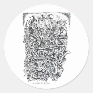 Hexen und Teufel von Brian Benson Runder Aufkleber