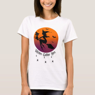Hexen Versammeln Sich Hier  Spinnen Halloween Sonn T-Shirt