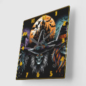 Hexen versammeln sich zu Halloween in einem Spuk S Quadratische Wanduhr (Winkel)