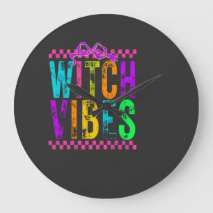 Hexen-Vibes Halloween-Neon-Karo-Bogen Große Wanduhr