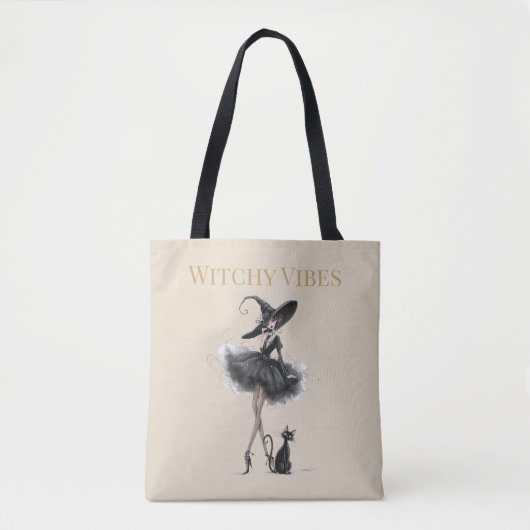 Hexen-Vibes Light Edition – Gothic Hexe & Katze Tasche (Vorderseite)