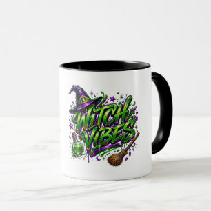 Hexen-Vibes Neon-Grün und Lila Witchcore Halloween Tasse