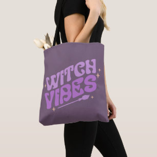 Hexen-Vibes Sterne Besenstiel Lila Halloween Tasche