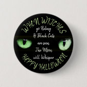 Hexen, Vollmond, Schwarzes Katzen glückliches Hall Button (Vorderseite)