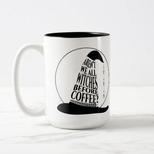 Hexen vor Kaffee - Halloween-Tasse Zweifarbige Tasse (Links)