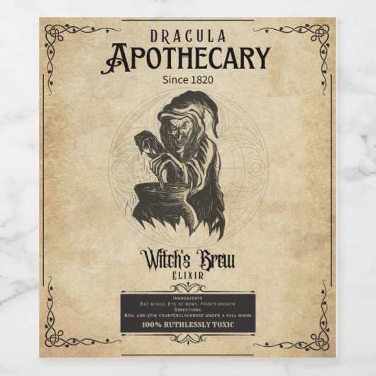 Hexenapothecary Halloween Weinetikett (Einzelnes Label)