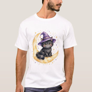 Hexenbart Schwarze Katze Halloween T-Shirt