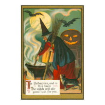 Hexenbesen Kessel Jack O Lantern Fledermaus Katze