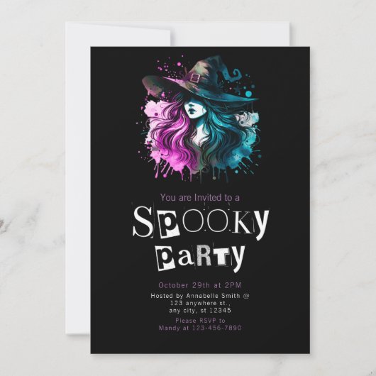 Hexenbogen Modernes Minimalistisches Halloween-Par Einladung (Vorderseite)